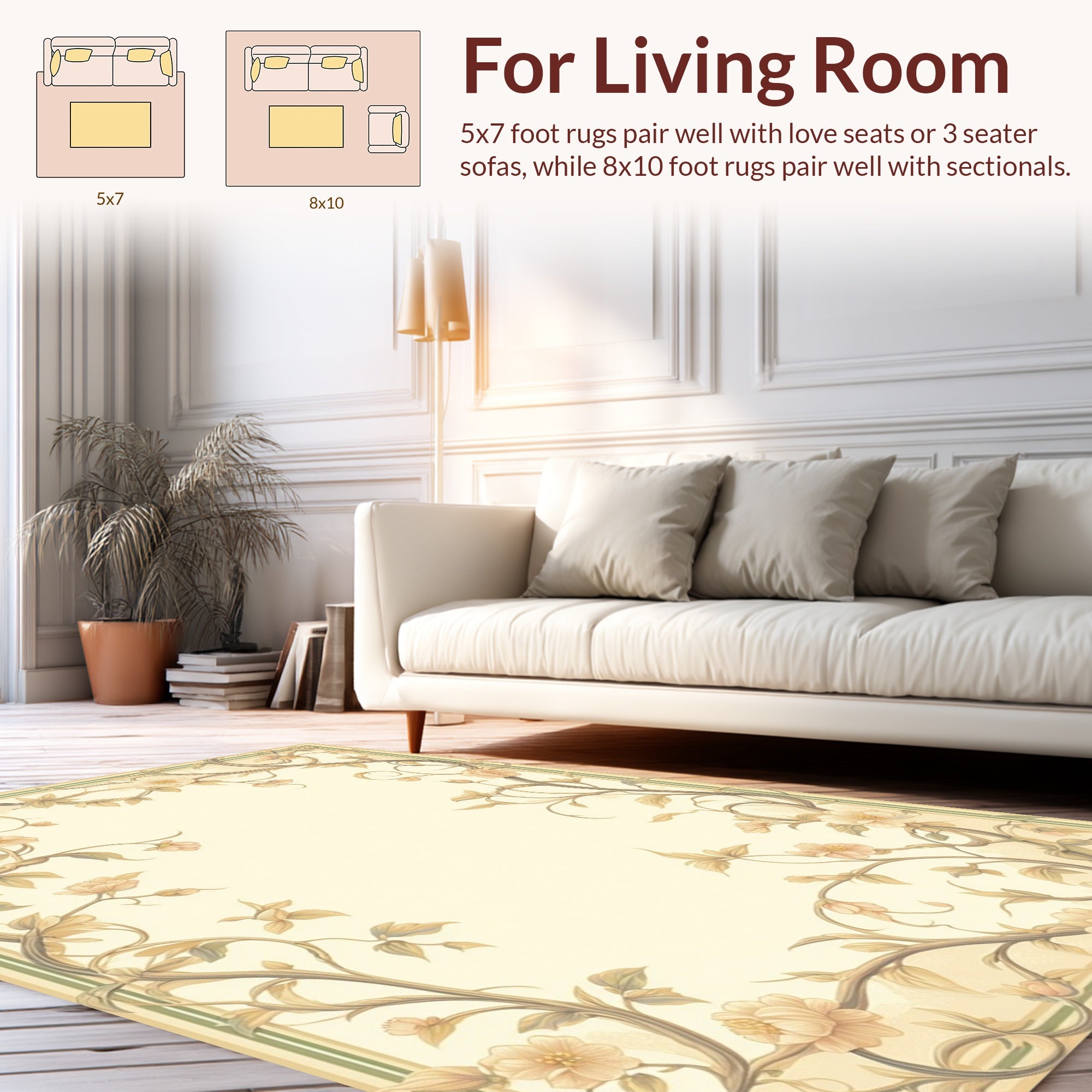 Whimsical Floral Vine Border Design Rug