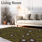 Golden Fern Swirl White Flower Rug
