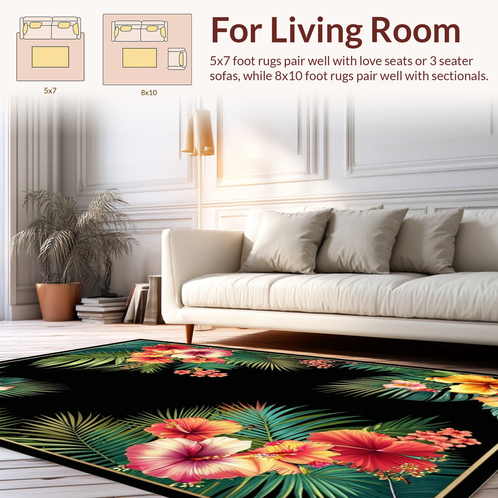 Tropical Floral Leaf Pattern Rug