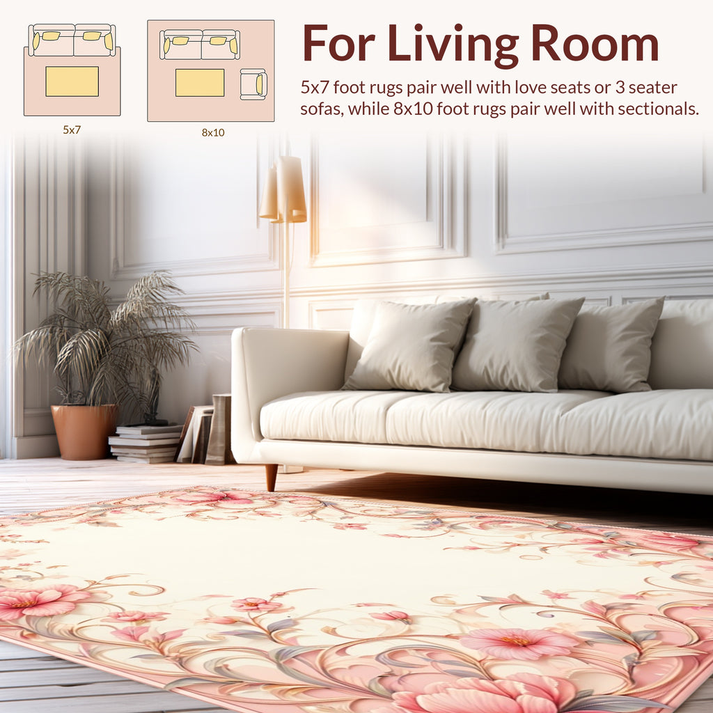 Soft Pink Floral Vine Jacquard Rug