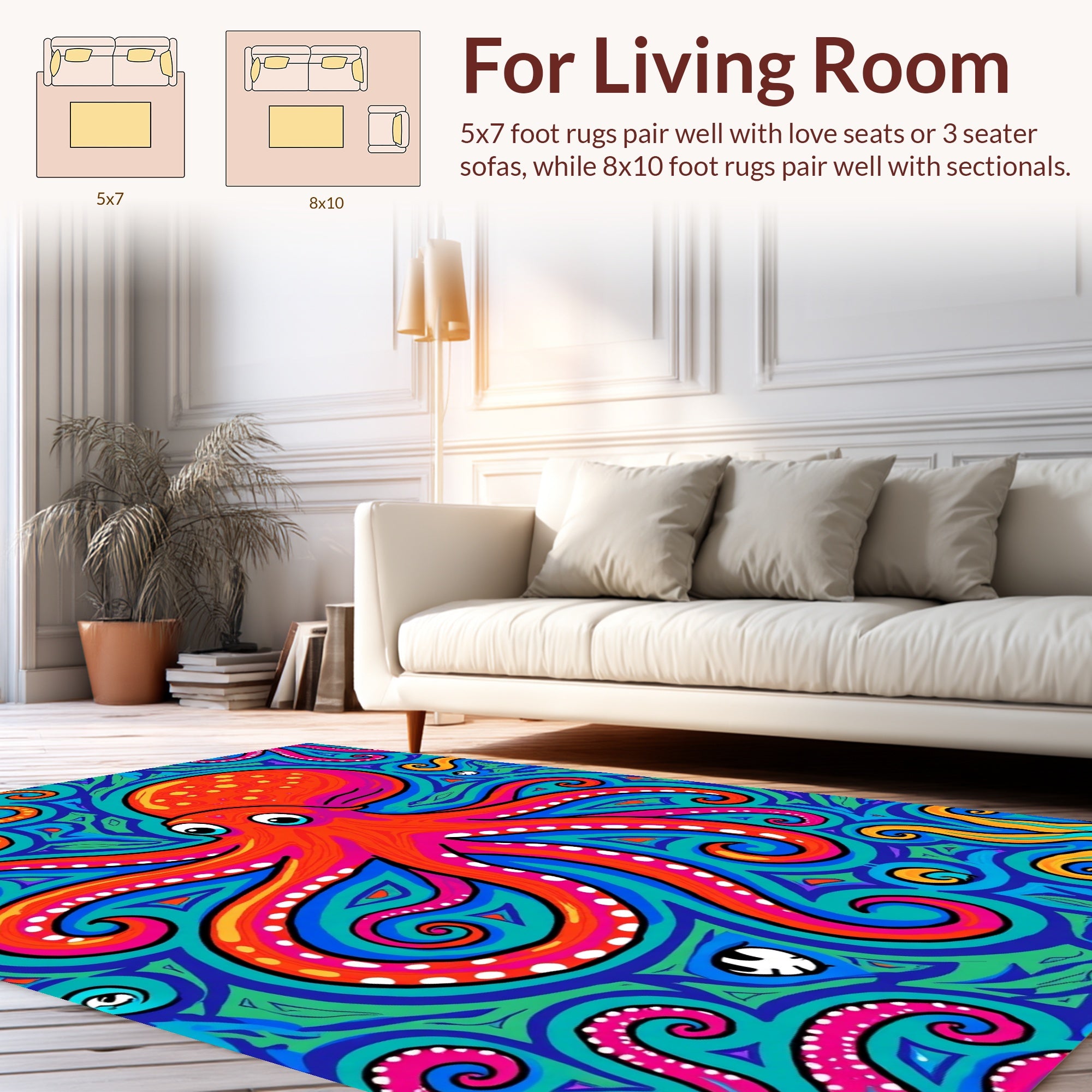 Vibrant Octopus Swirl Pattern Rug