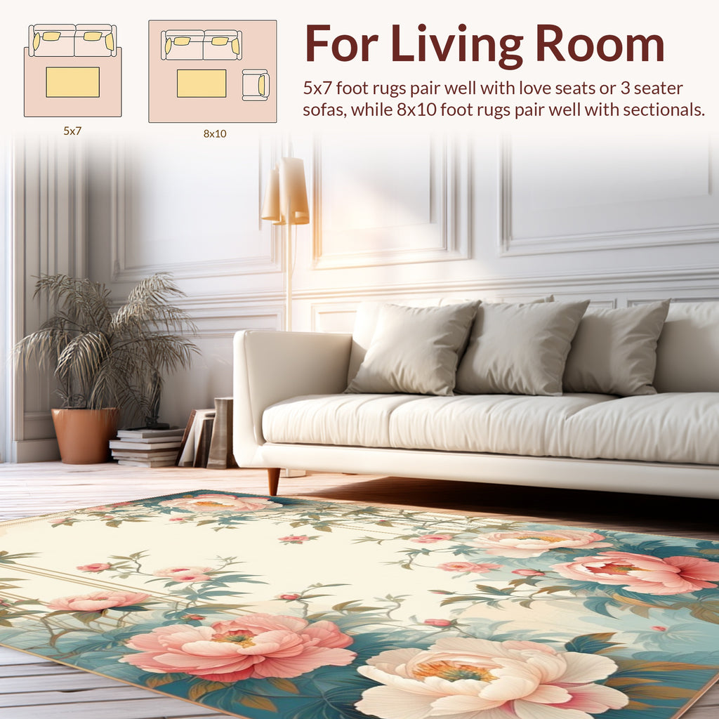 Elegant Peonies Bamboo Floral Design Rug