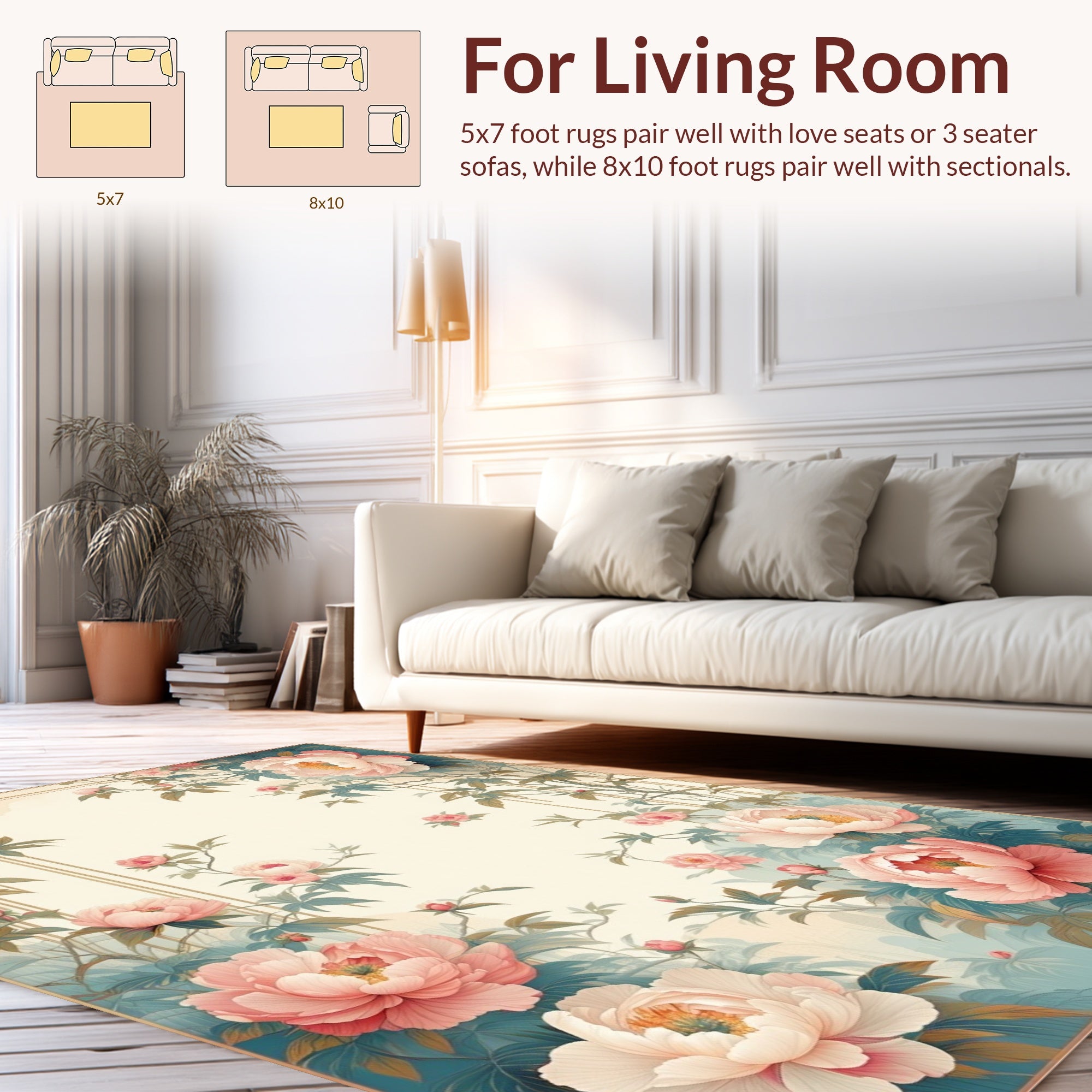 Elegant Peonies Bamboo Floral Design Rug