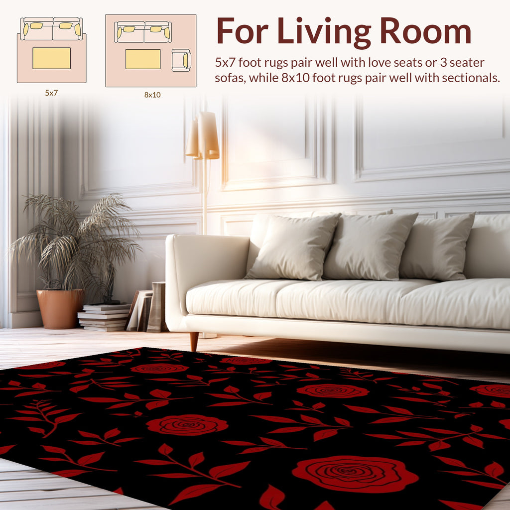 Dark Red Rose Floral Pattern Rug