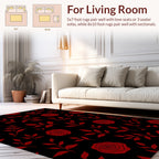 Dark Red Rose Floral Pattern Rug