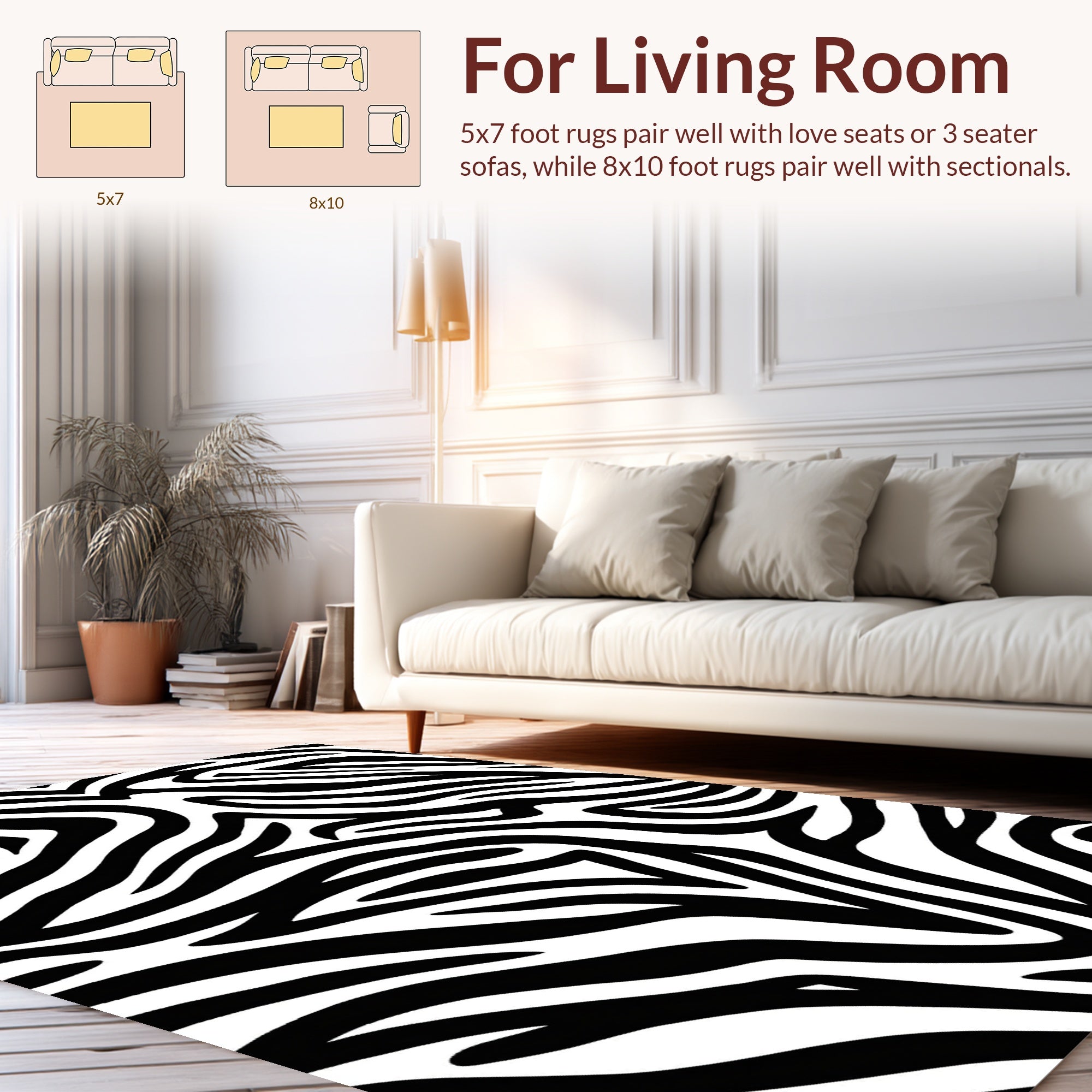 Bold Black White Zebra Pattern Rug