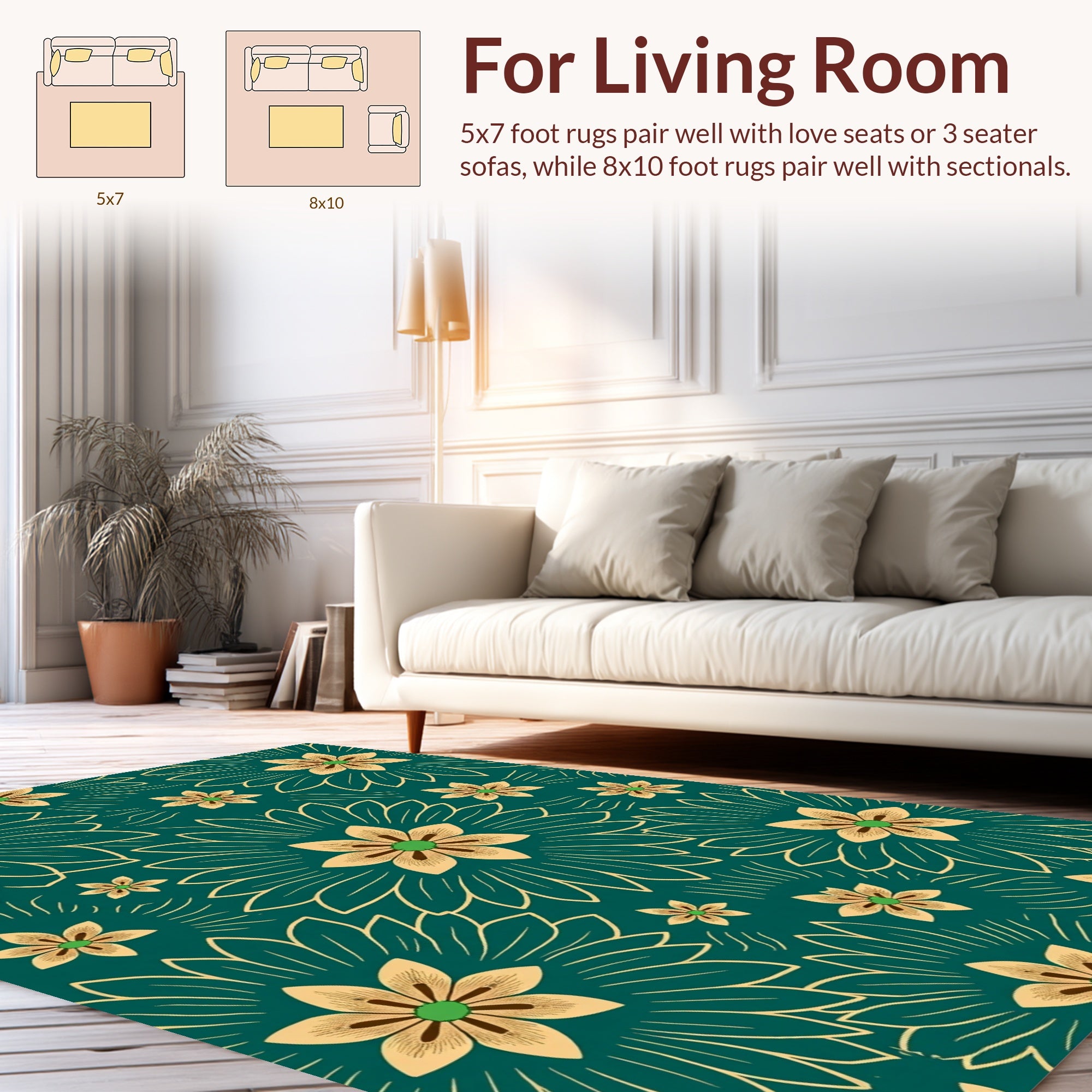 Floral Sunburst Teal Gold Rug