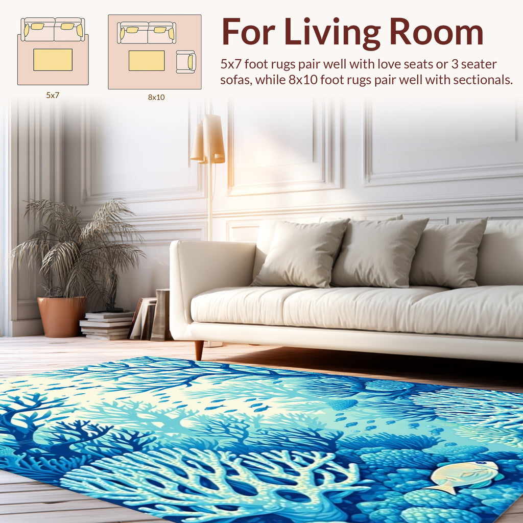 Blue Coral Reef Fish Undersea Design Rug