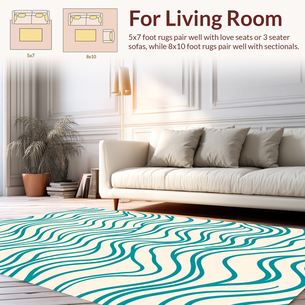 Abstract Teal Wave Pattern Rug