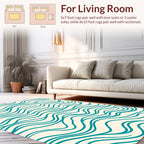 Abstract Teal Wave Pattern Rug