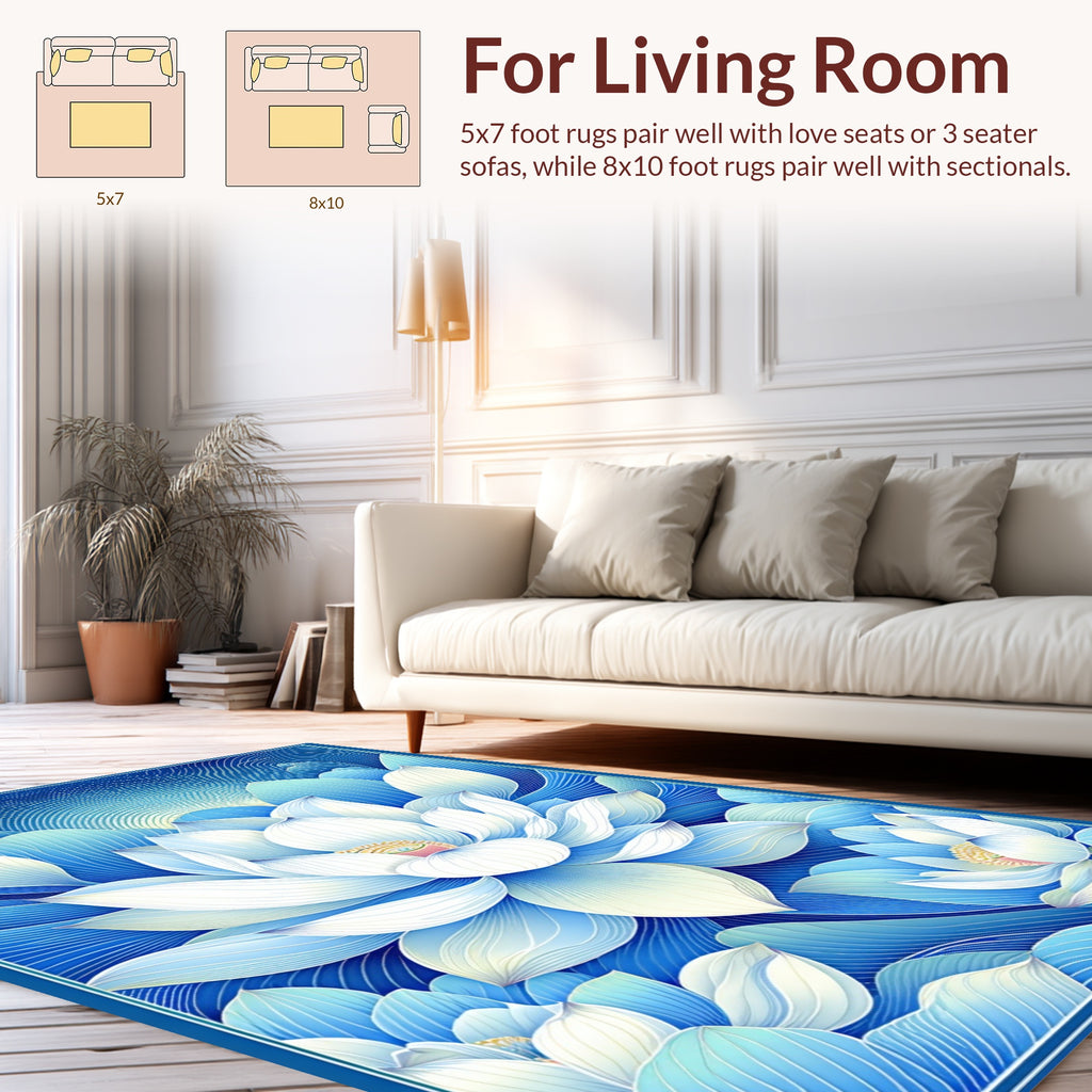 Lila Blue Lotus Floral Artwork Rug