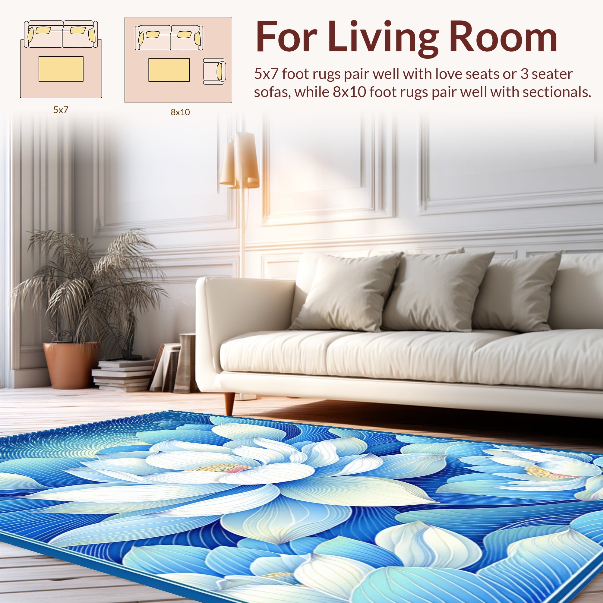 Lila Blue Lotus Floral Artwork Rug