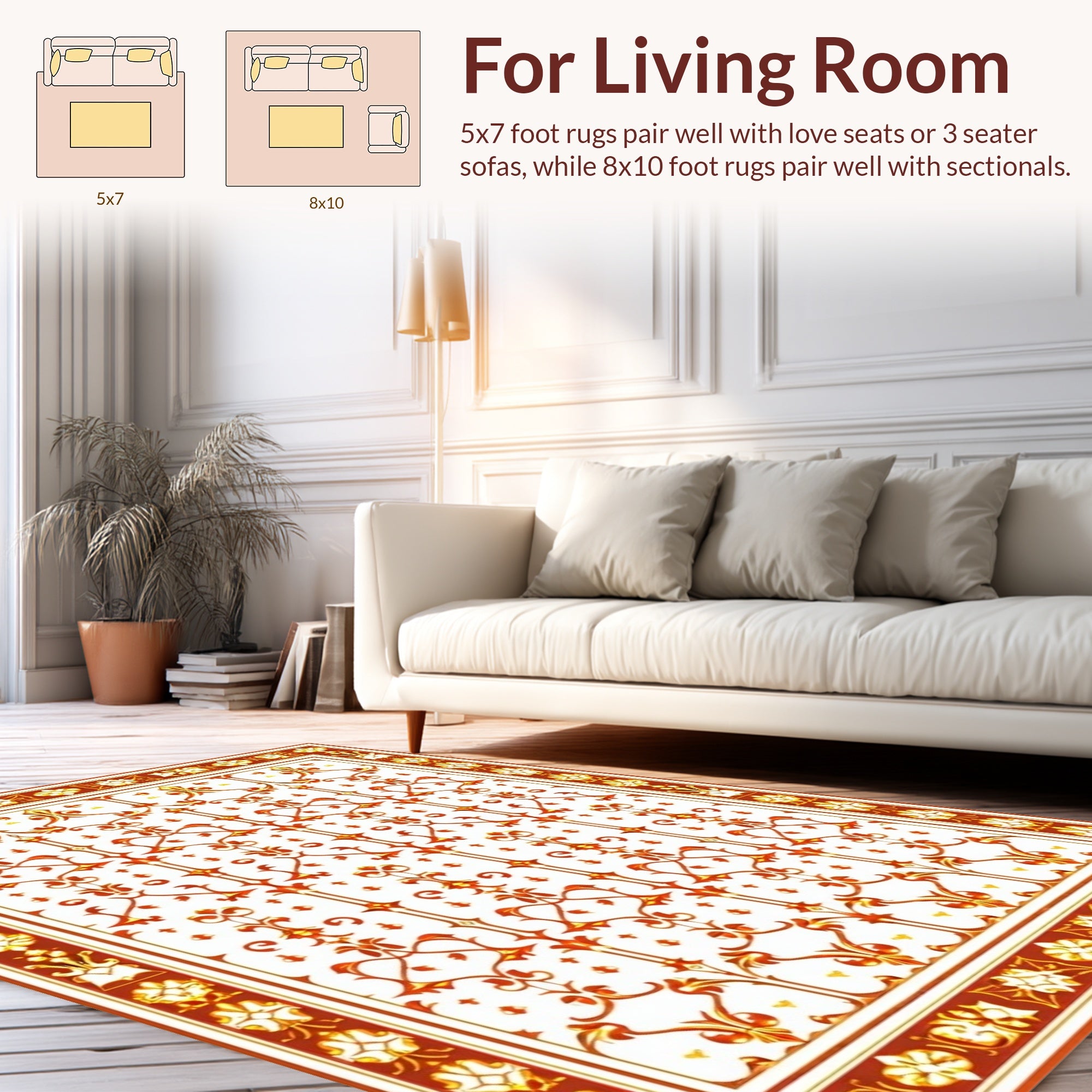 Vintage Floral Scrollwork Red Gold Rug