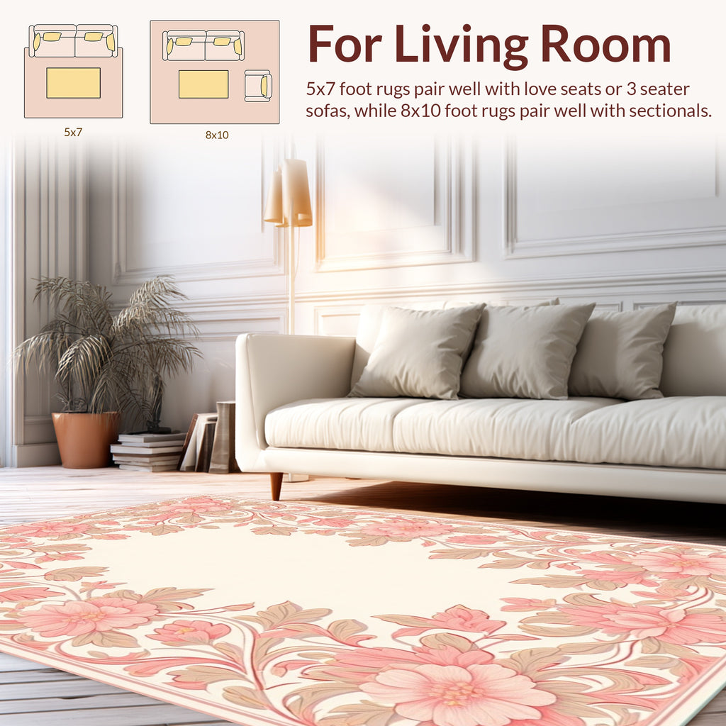 Soft Pink Floral Scrollwork Vines Rug