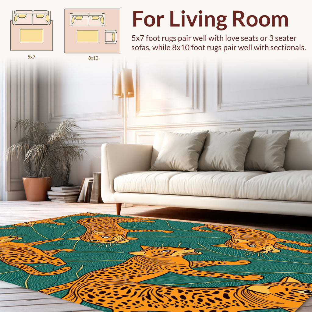Vibrant Jungle Leopard Print Design Rug