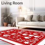 Charming Red White Village Snowflakes Rug