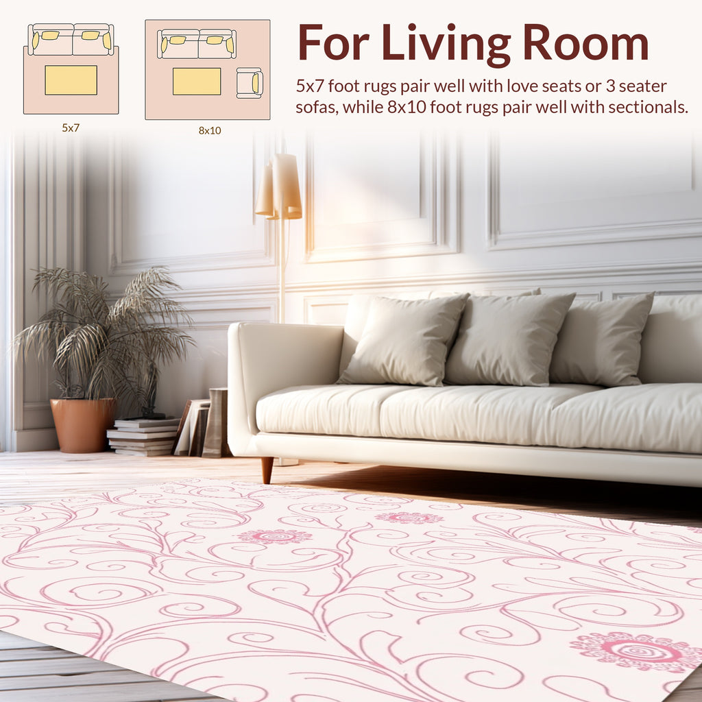 Pink Swirls Floral Pattern Rug