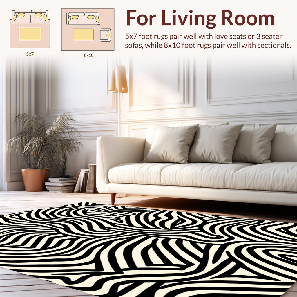 Bold Black White Striped Abstract Rug