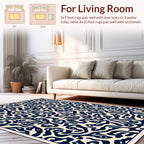 Ornate Navy Cream Scrollwork Pattern Rug