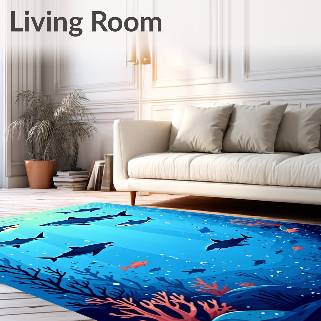 Underwater Shark School Pattern Rug