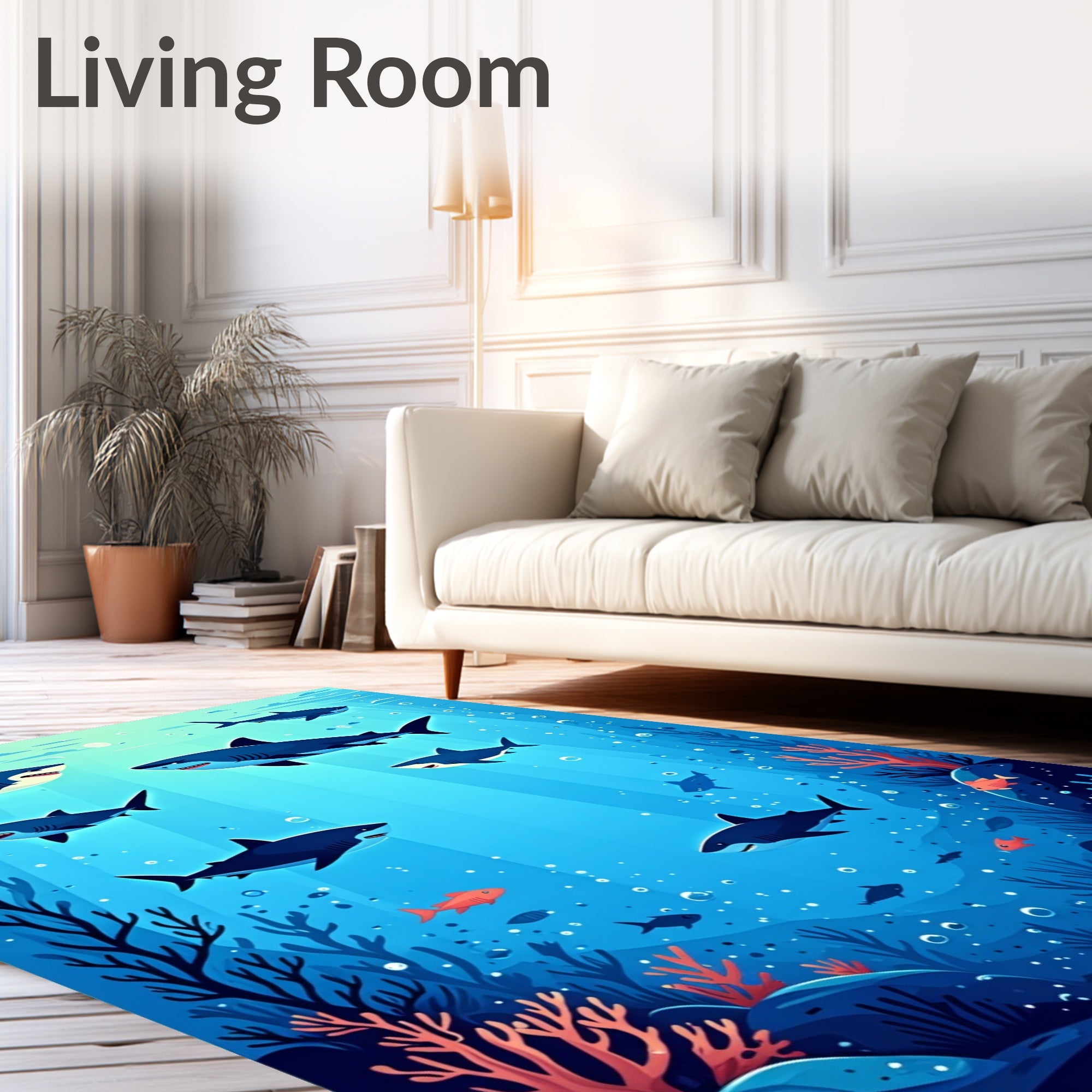 Underwater Shark School Pattern Rug