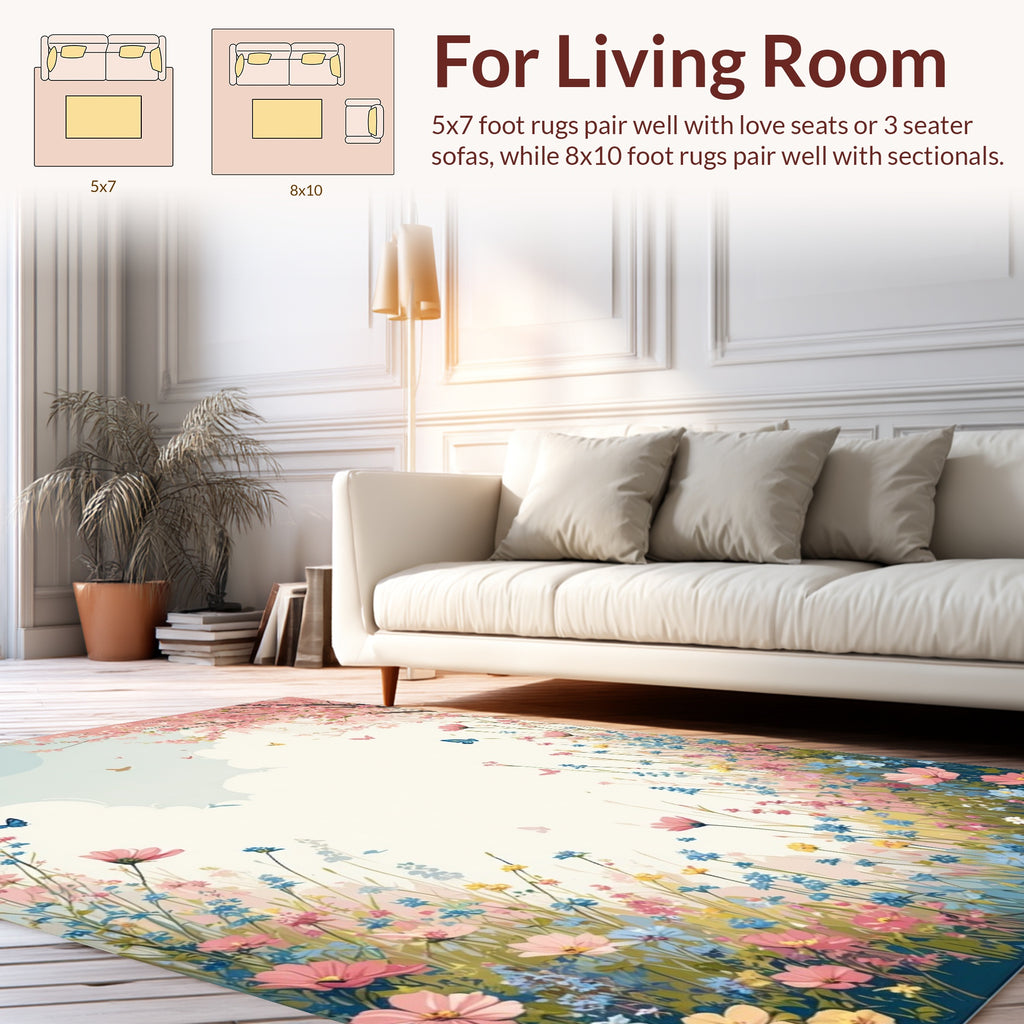 Whimsical Floral Meadow Butterflies Rug