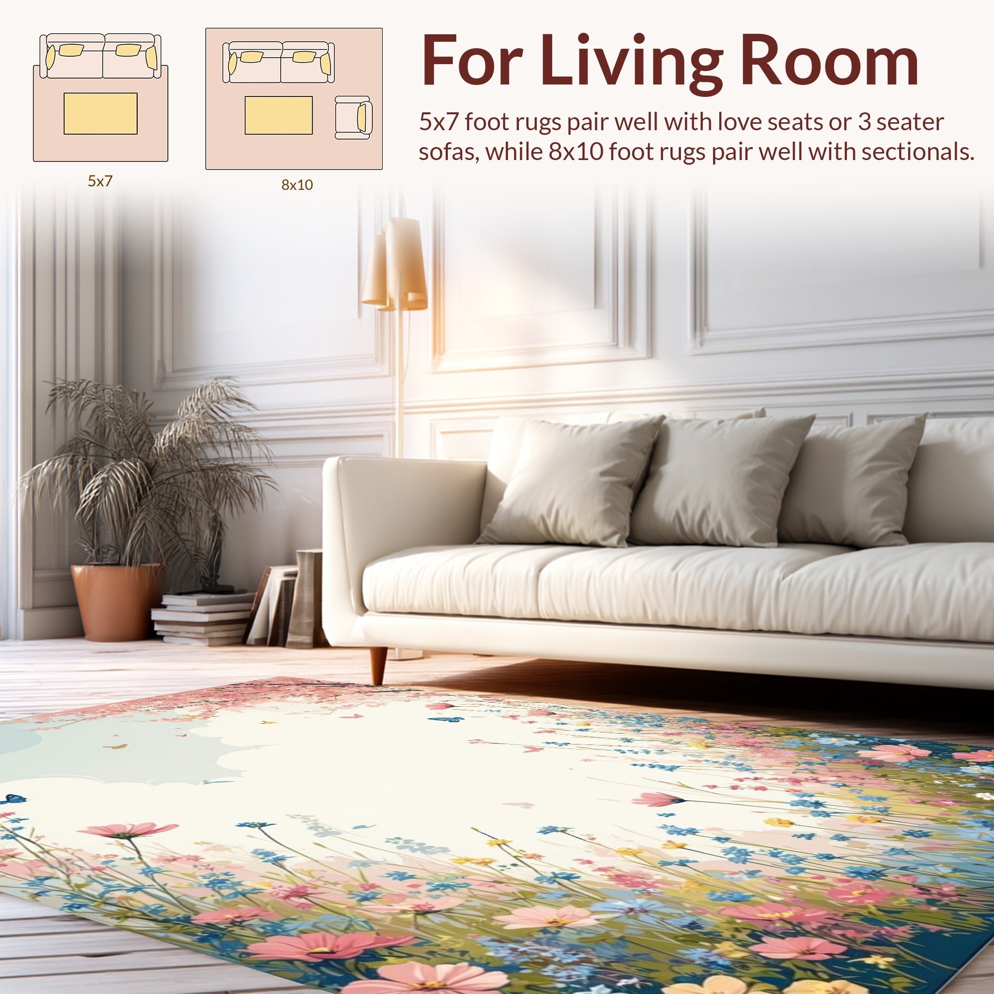 Whimsical Floral Meadow Butterflies Rug