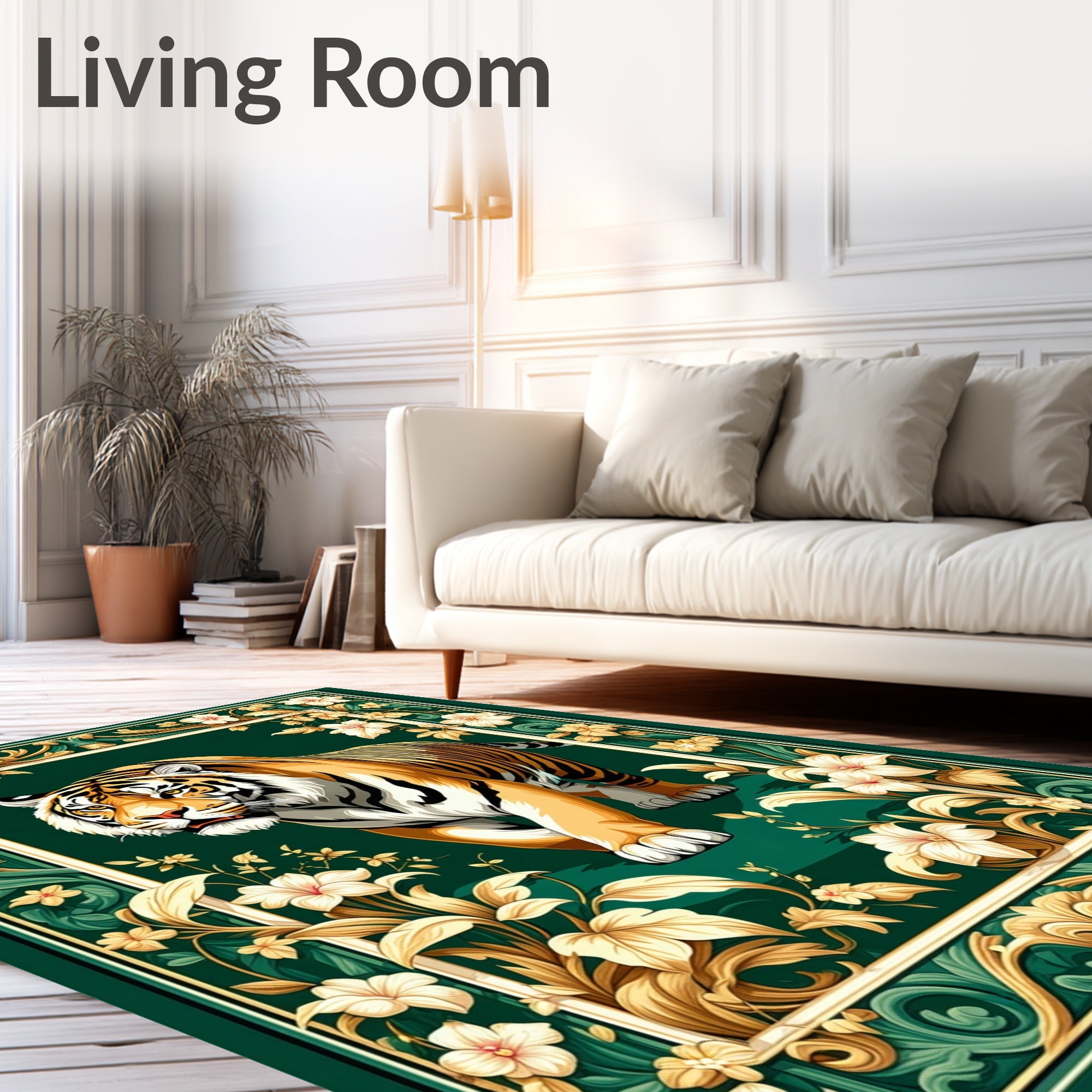 Majestic Tiger Floral Border Design Rug