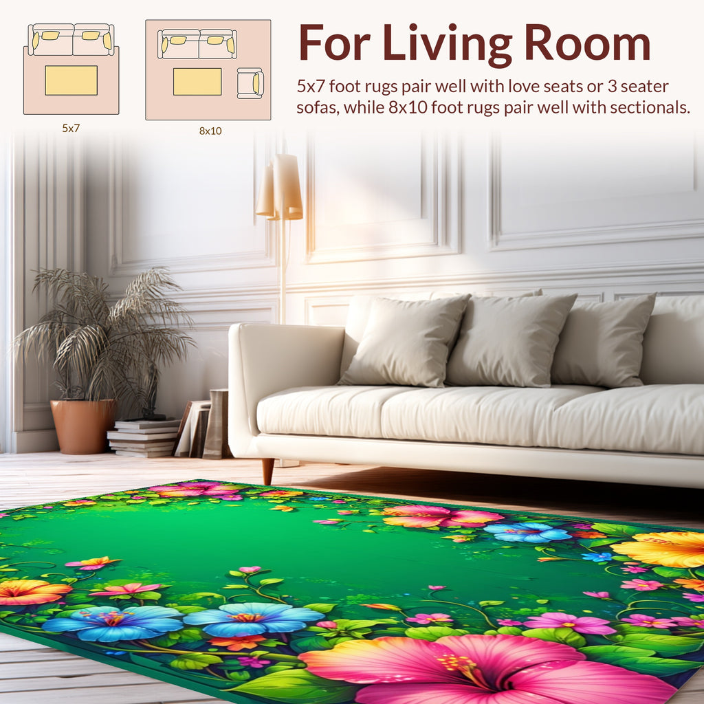 Vibrant Tropical Hibiscus Floral Border Rug
