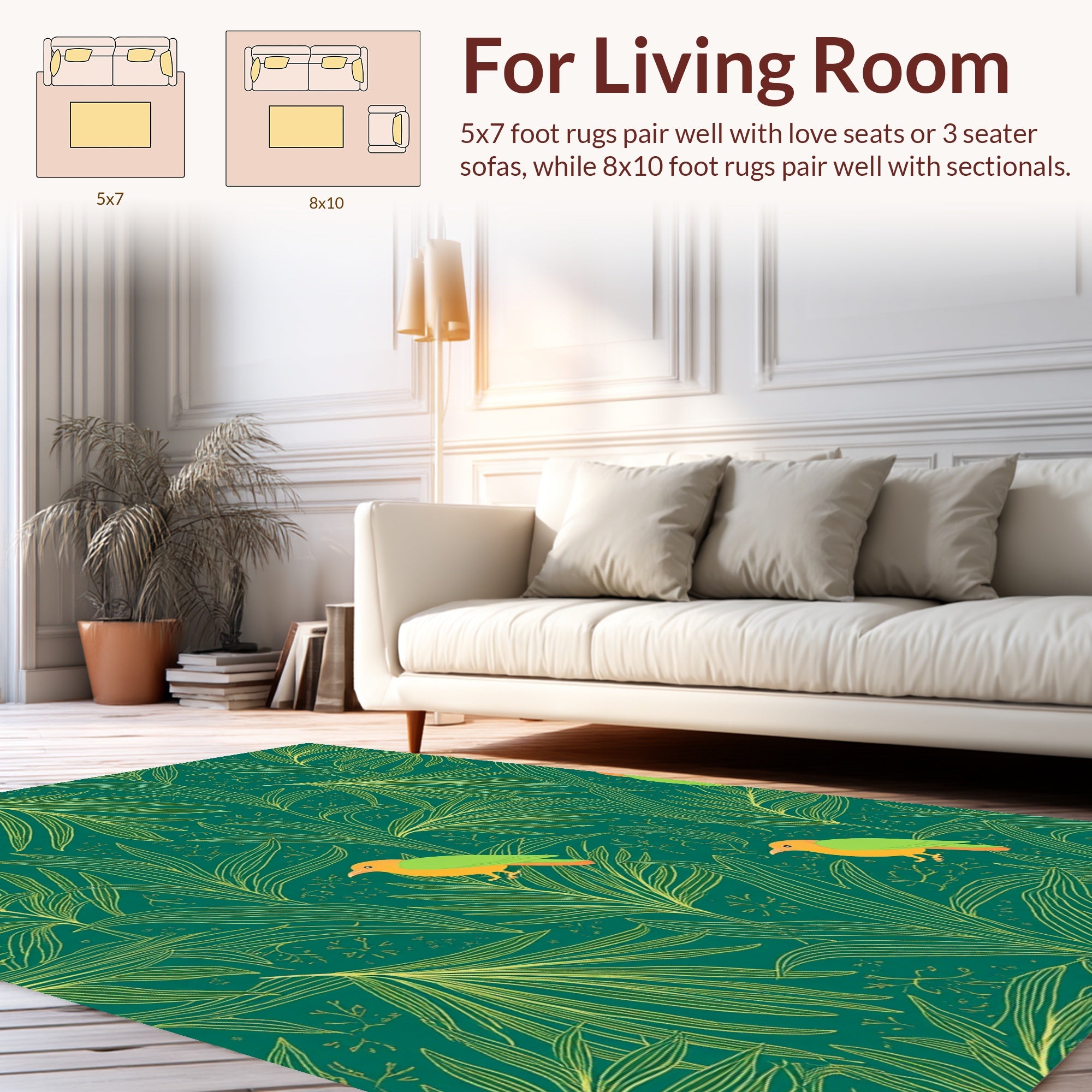 Enchanting Bird Leaf Pattern Rug