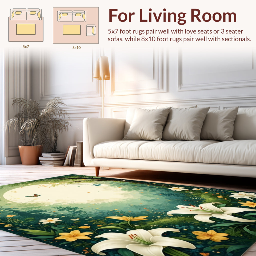 Enchanting Forest Lily Garden Scene Rug