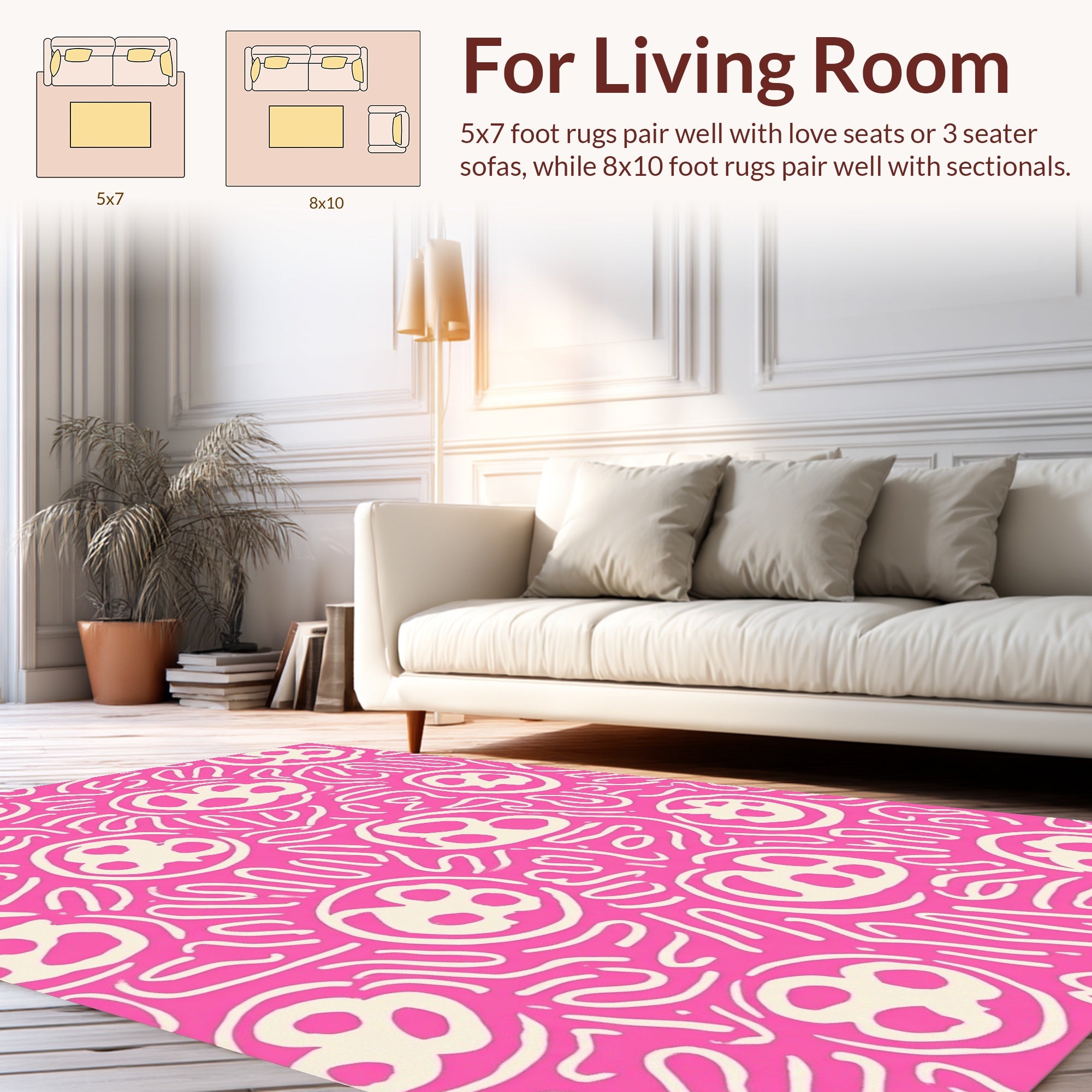 Vibrant Pink And Cream Scribble Circles Rug