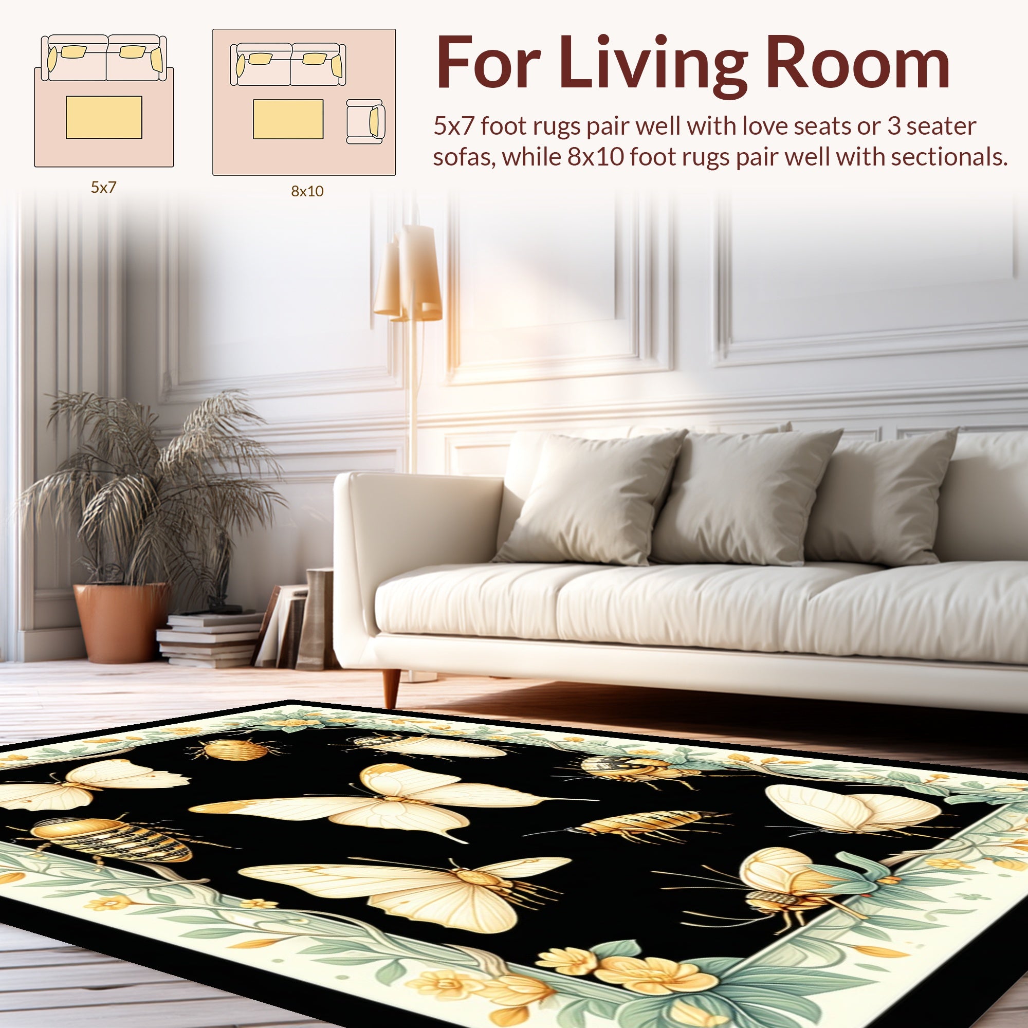 Nature Insects Butterflies Floral Border Rug