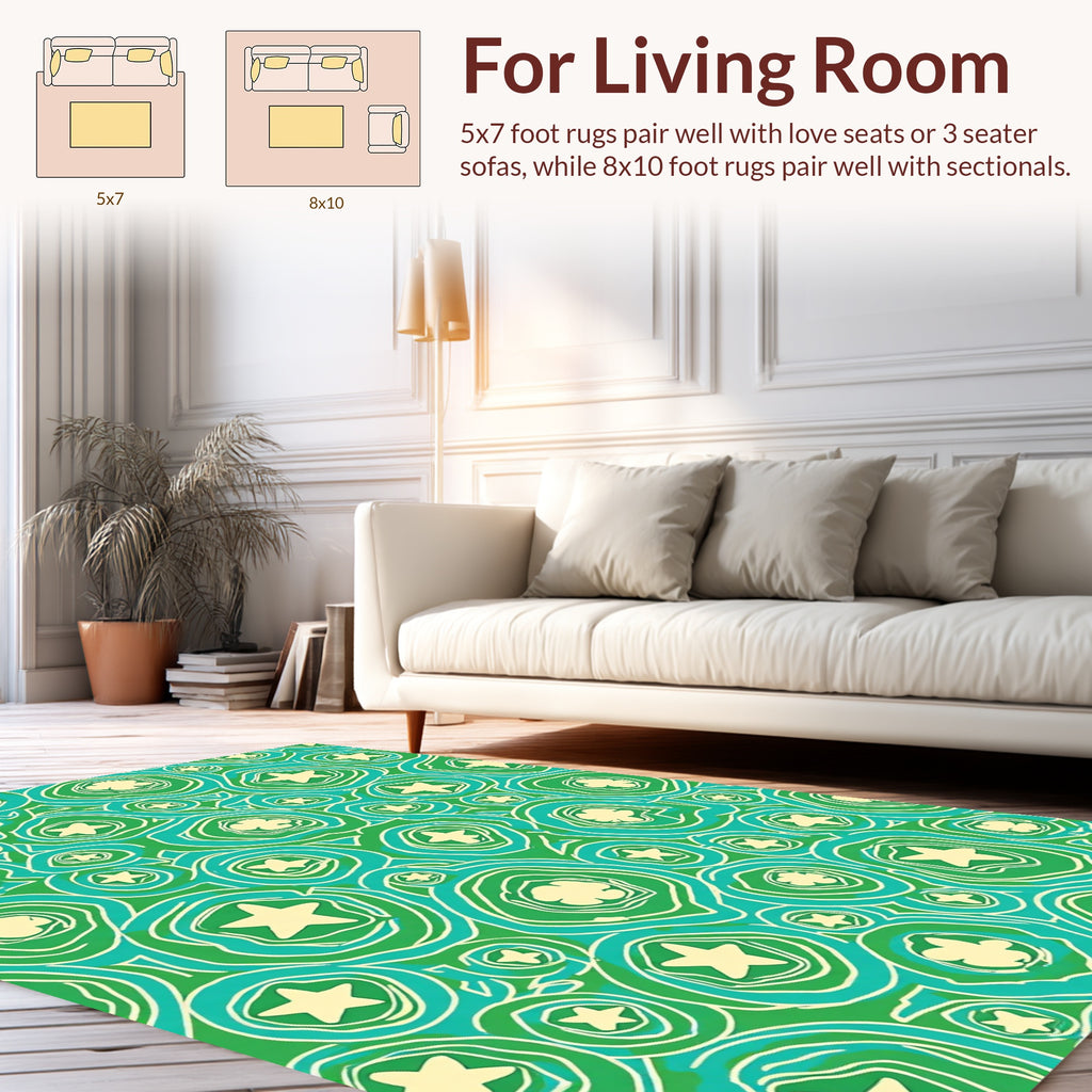 Green Aqua Star Swirl Pattern Rug