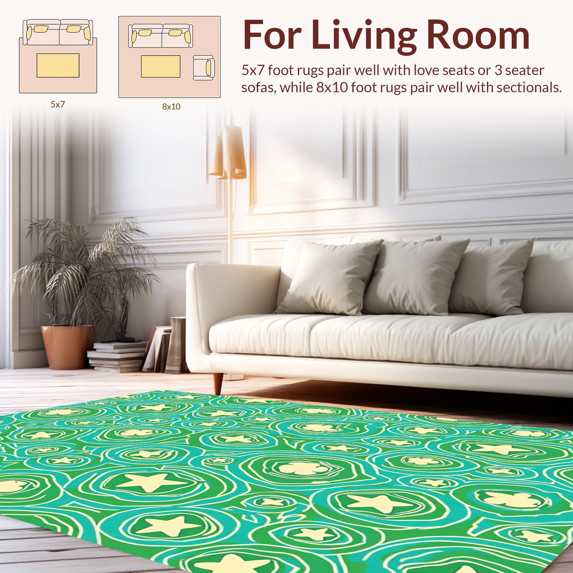 Green Aqua Star Swirl Pattern Rug