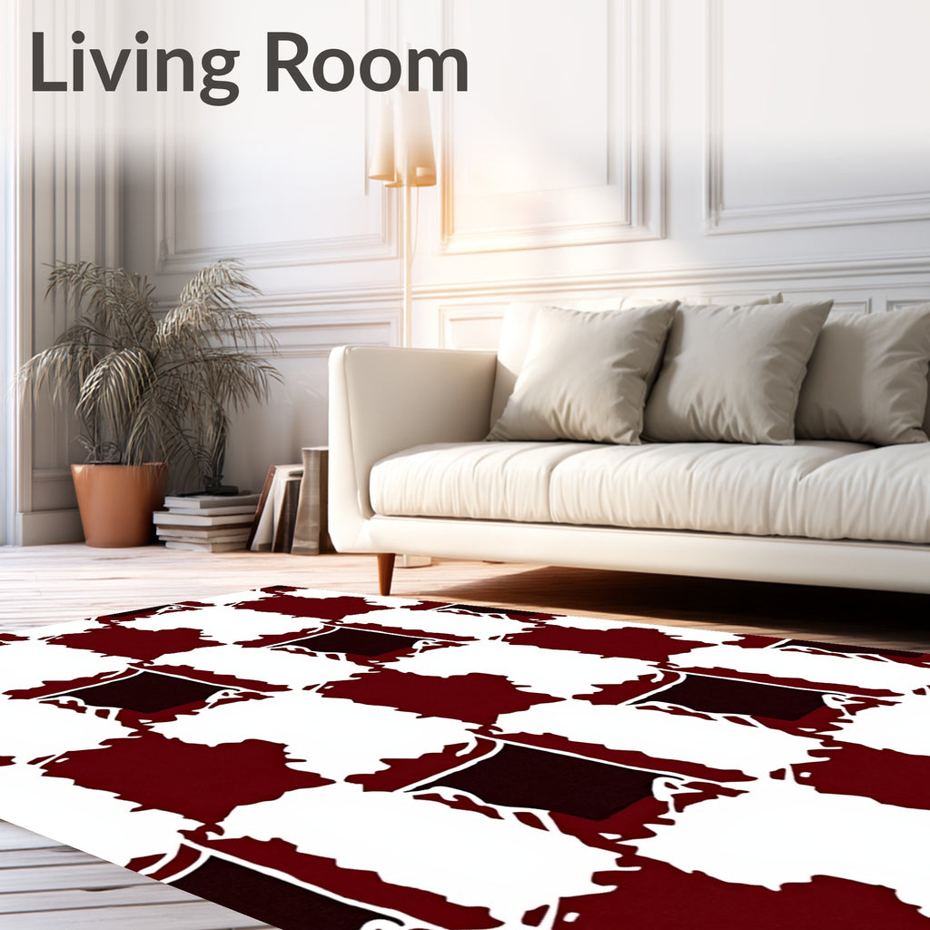 Deep Red and White Checkerboard Rug