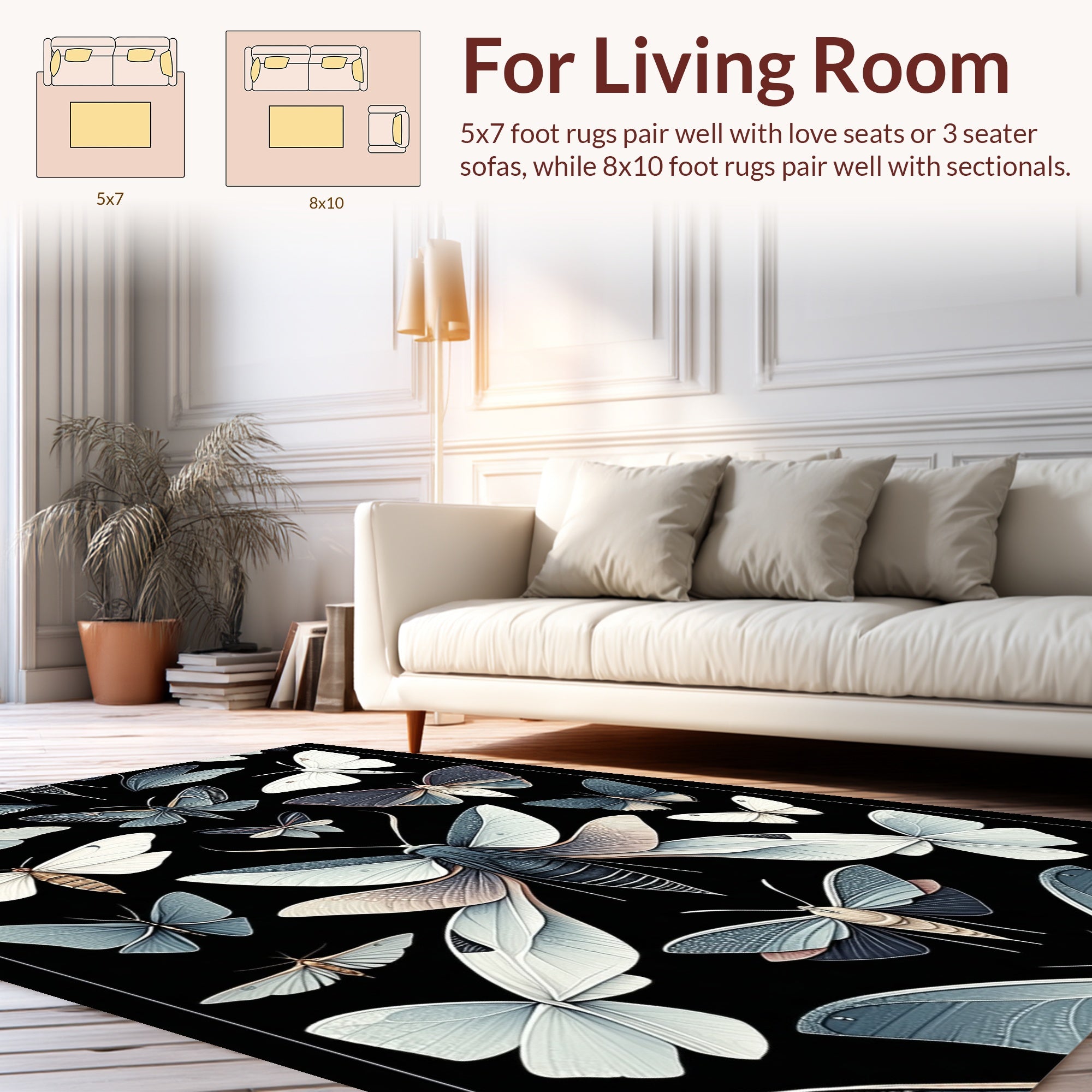 Dark Butterfly Moth Illustration Rug