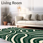 Forest Green Cream Swirl Lines Rug