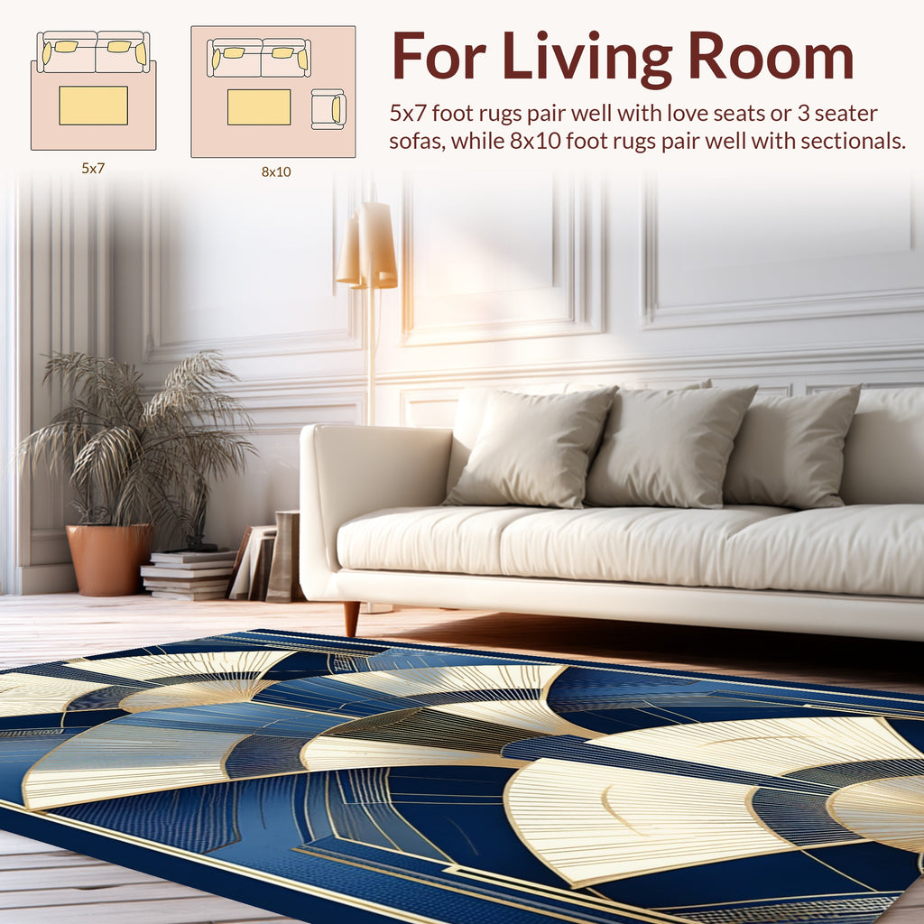Art Deco Navy Gold Fan Pattern Rug
