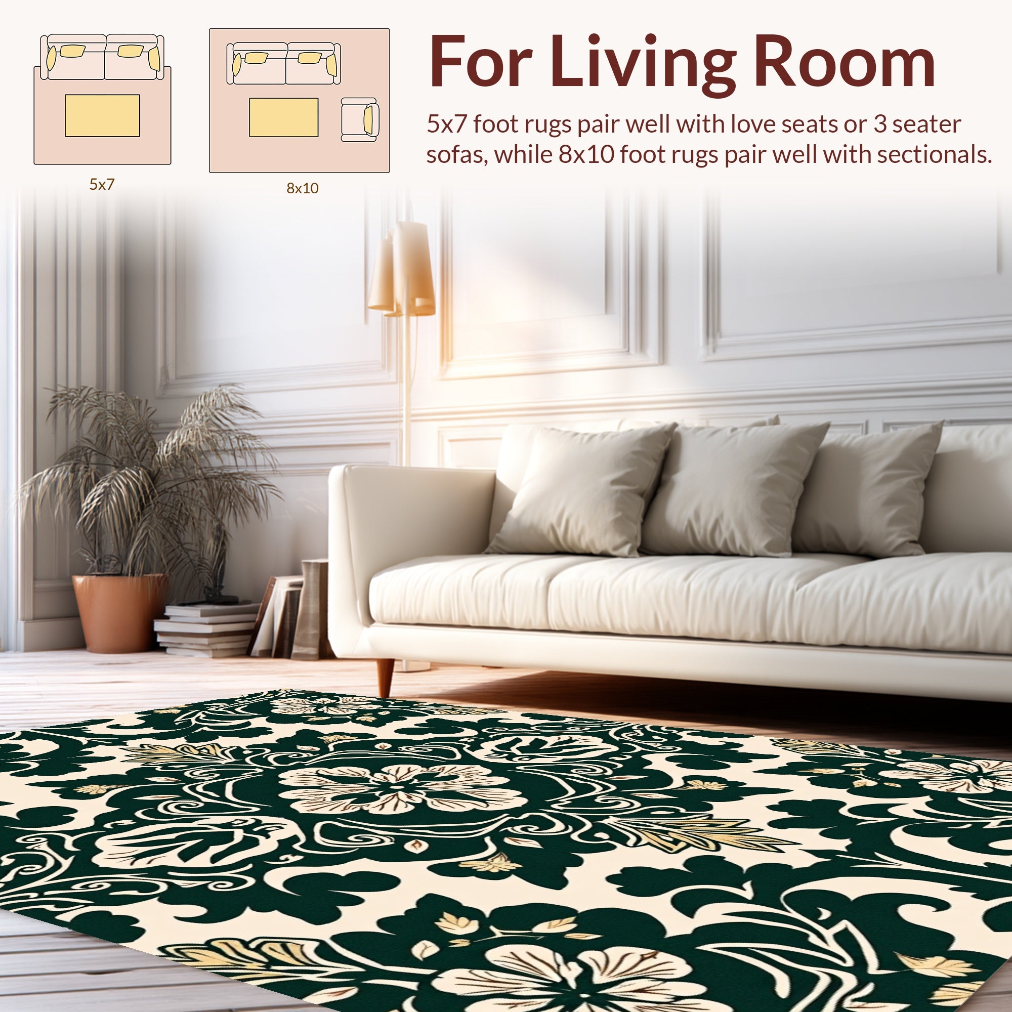 Elegant Floral Damask Pattern Rug
