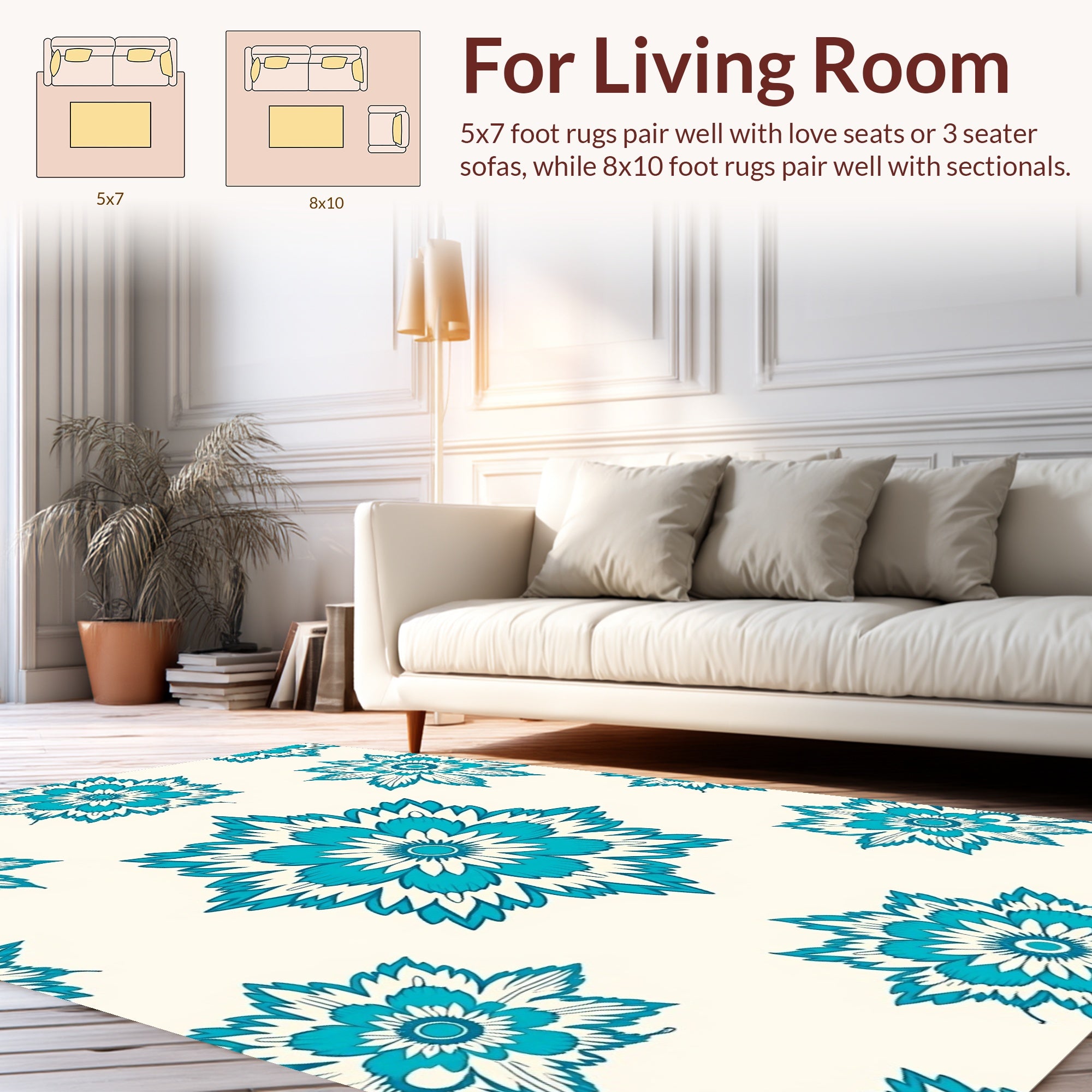 Turquoise Floral Medallion Pattern Rug