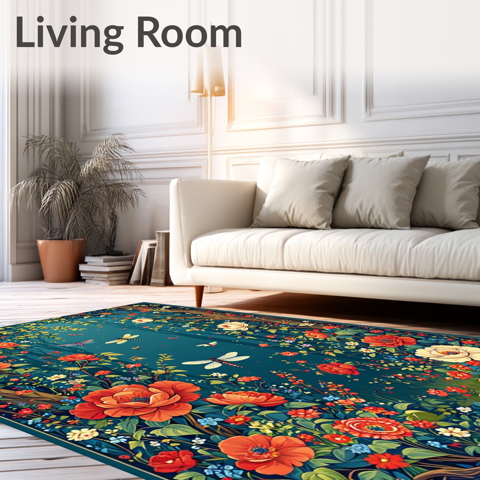 Enchanted Forest Dragonflies Peonies Rug