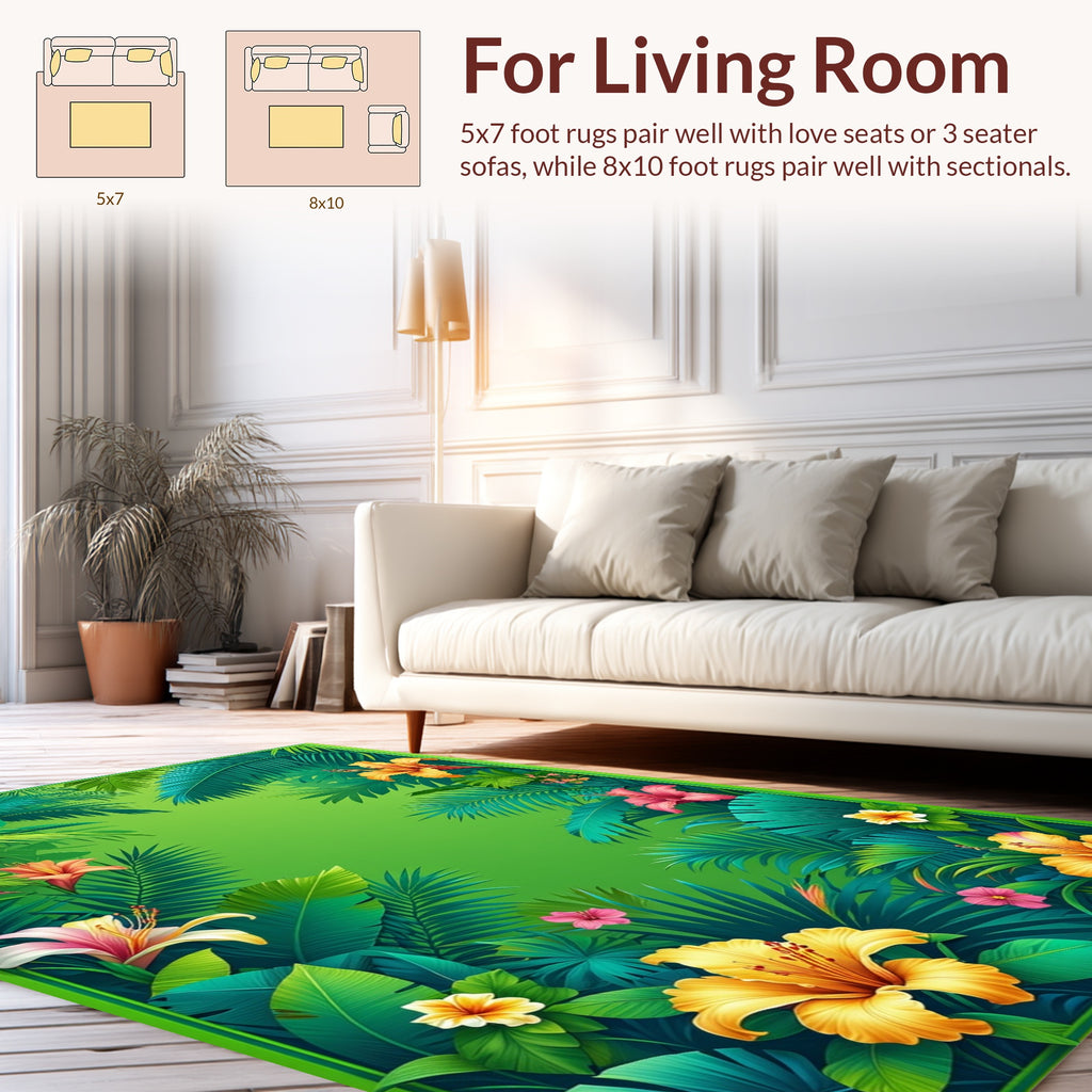 Lush Tropical Floral Leaf Pattern Rug