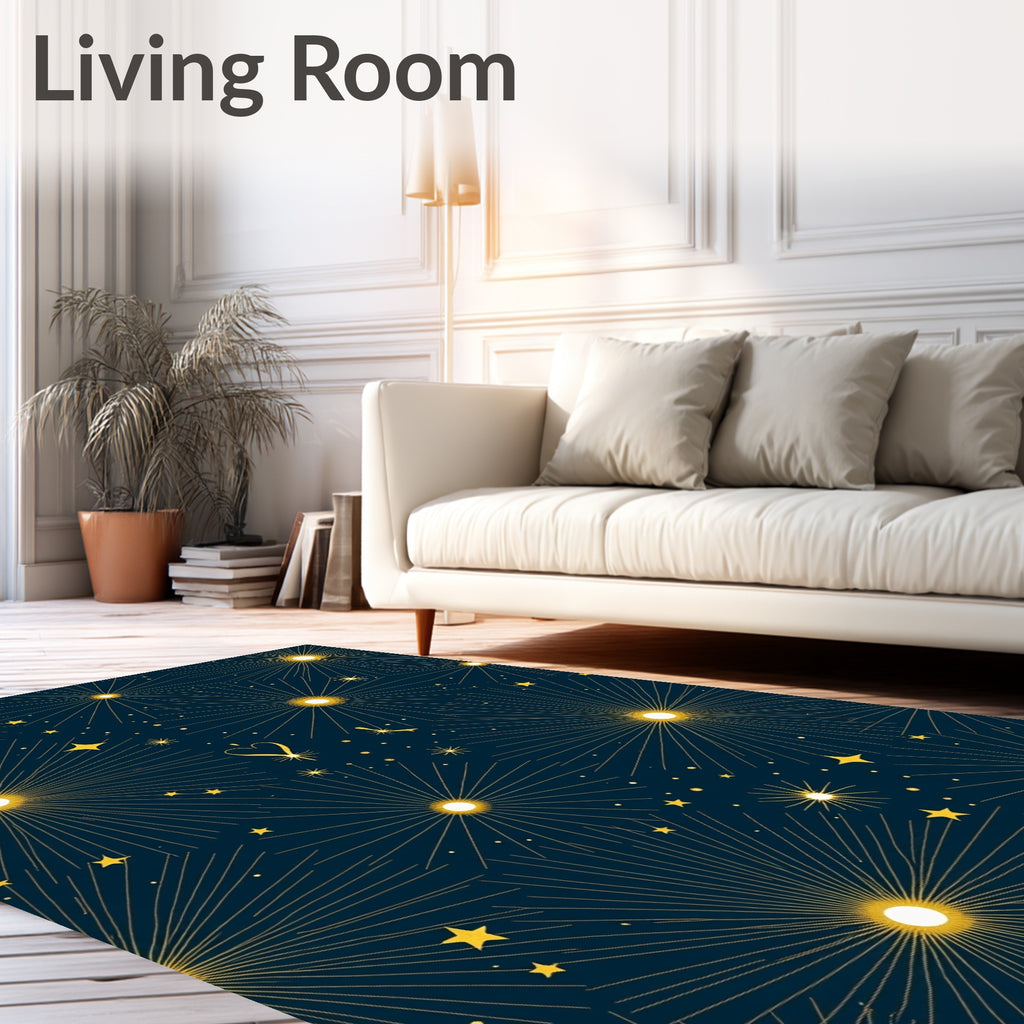 Golden Starburst Celestial Night Rug