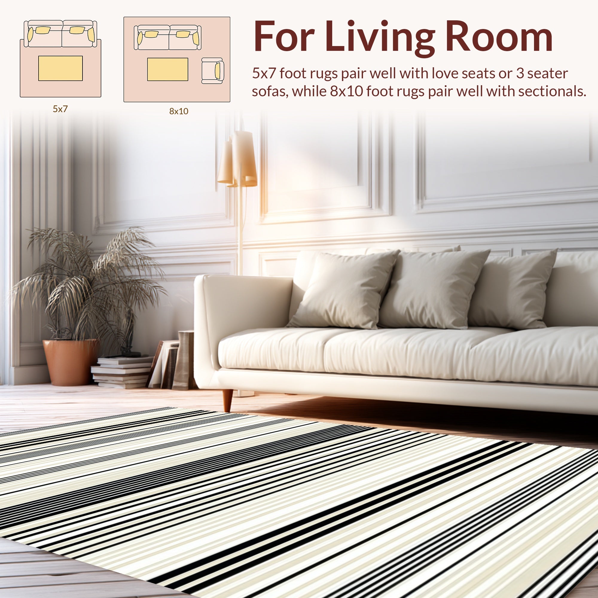 Classic Black White Striped Contemporary Rug