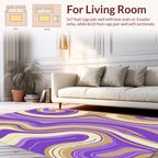 Swirling Purple Gold Cream Abstract Design Rug