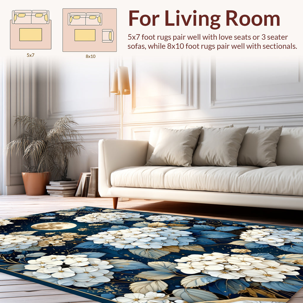Midnight Bloom Hydrangea Floral Design Rug