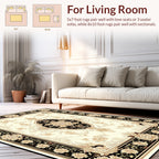Elegant Black Gold Floral Scroll Rug