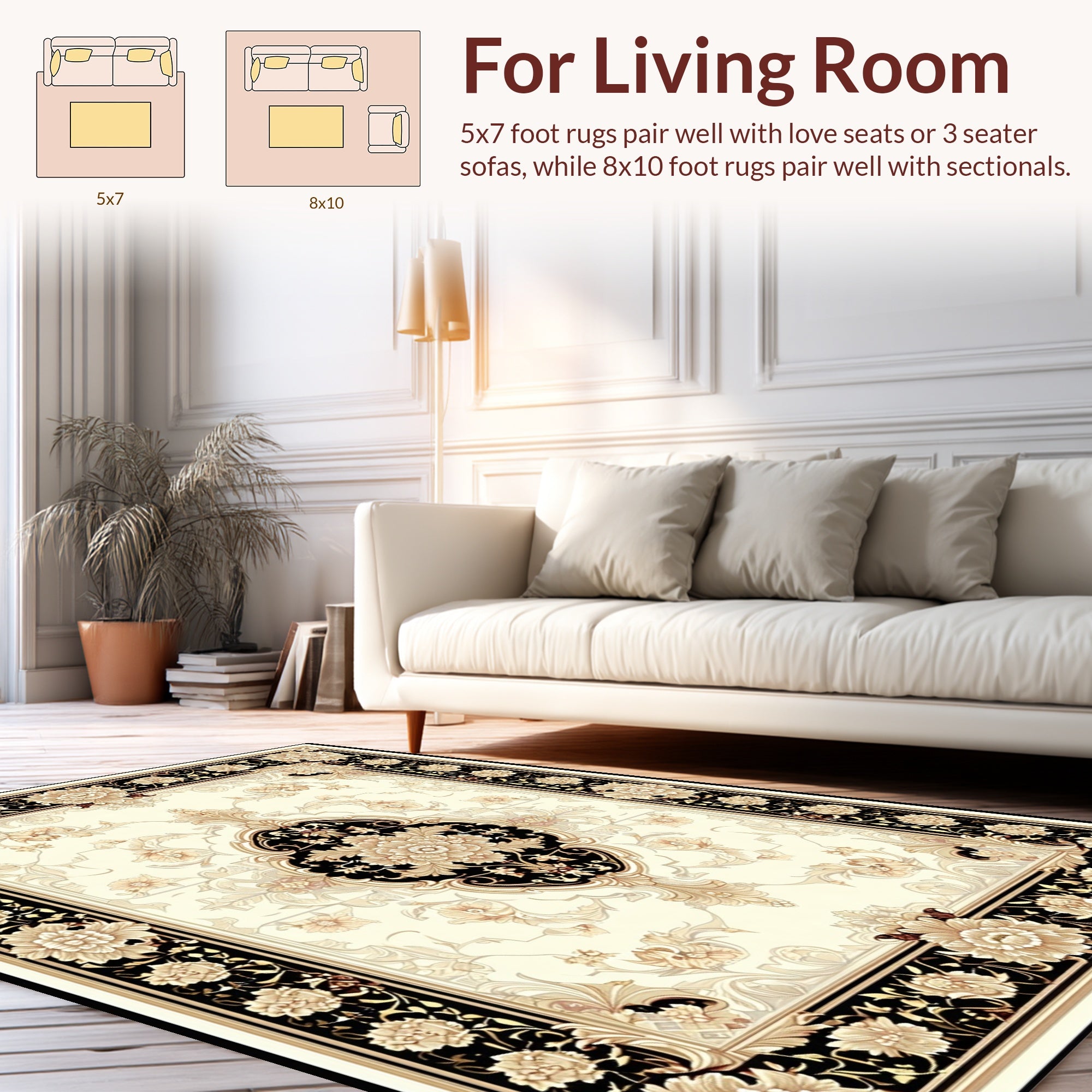 Elegant Black Gold Floral Scroll Rug