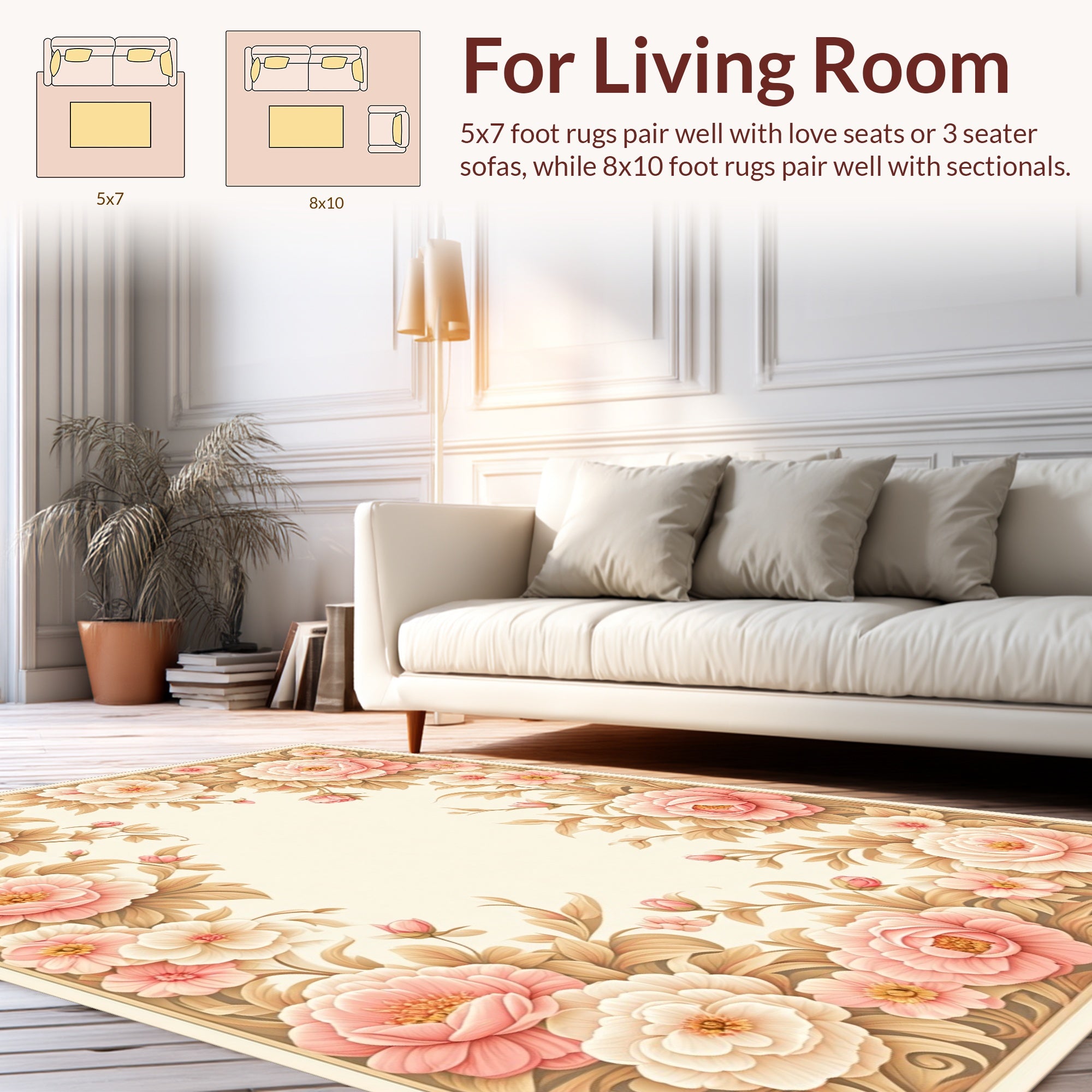Floral Border With Peony Motifs Rug
